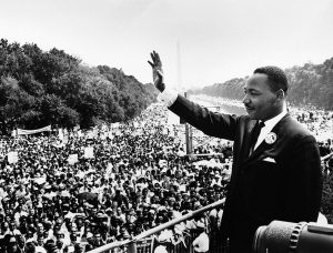 Dr. Martin Luther King Jr. addresses a crowd from the steps of the Lincoln Memorial where he delivered his famous, “I Have a Dream,” speech during the Aug. 28, 1963, march on Washington, D.C.