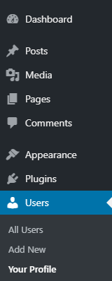 Screenshot of WordPress sidebar highlighting "Users"
