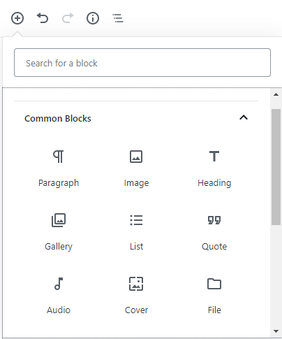 Screenshot of blocks in Gutenberg editor