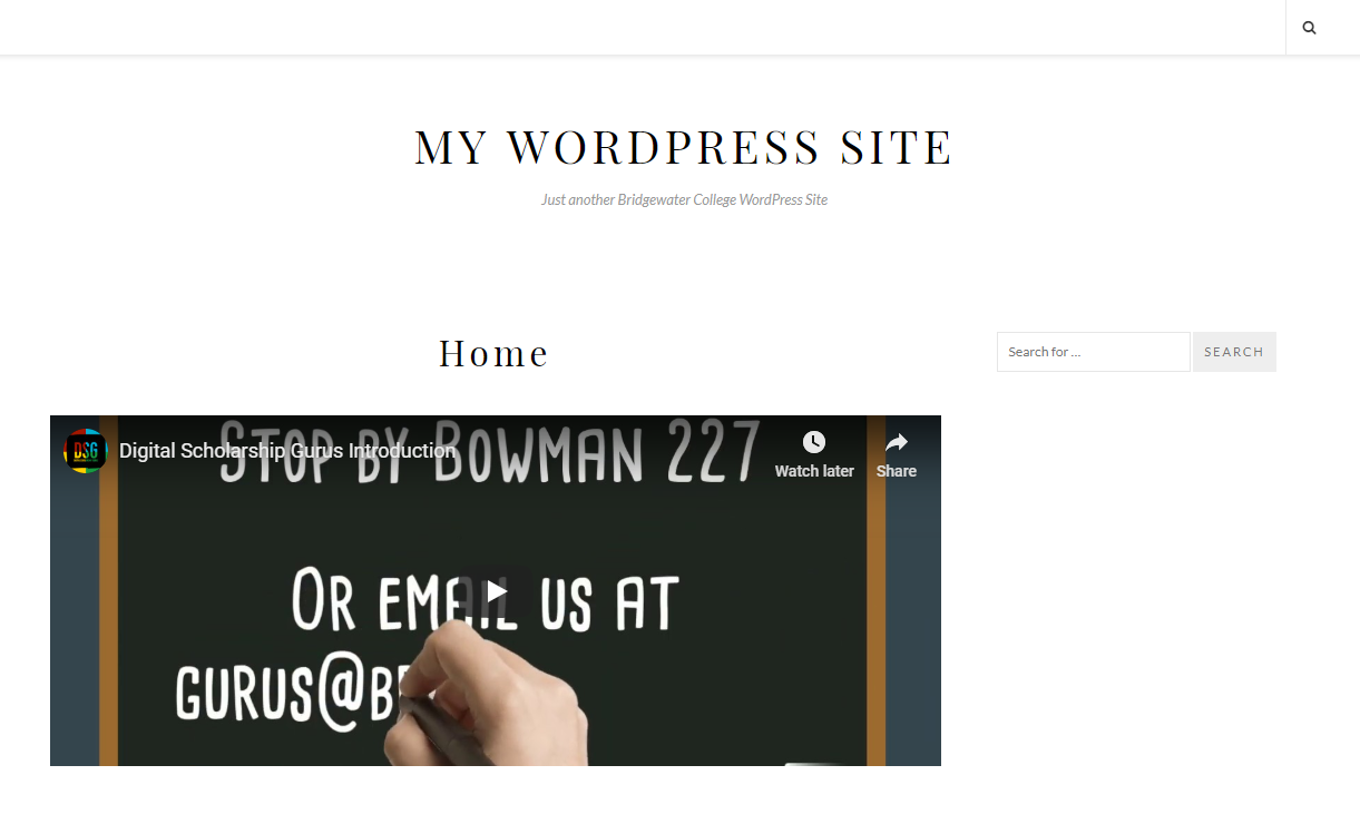 Screenshot of WordPress site without a menu