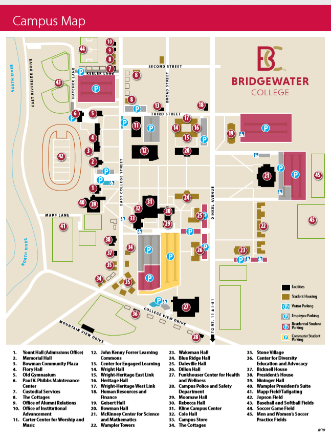 Bridgewater College Campus Map.