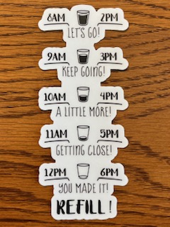 image of a sticker with times for hydration