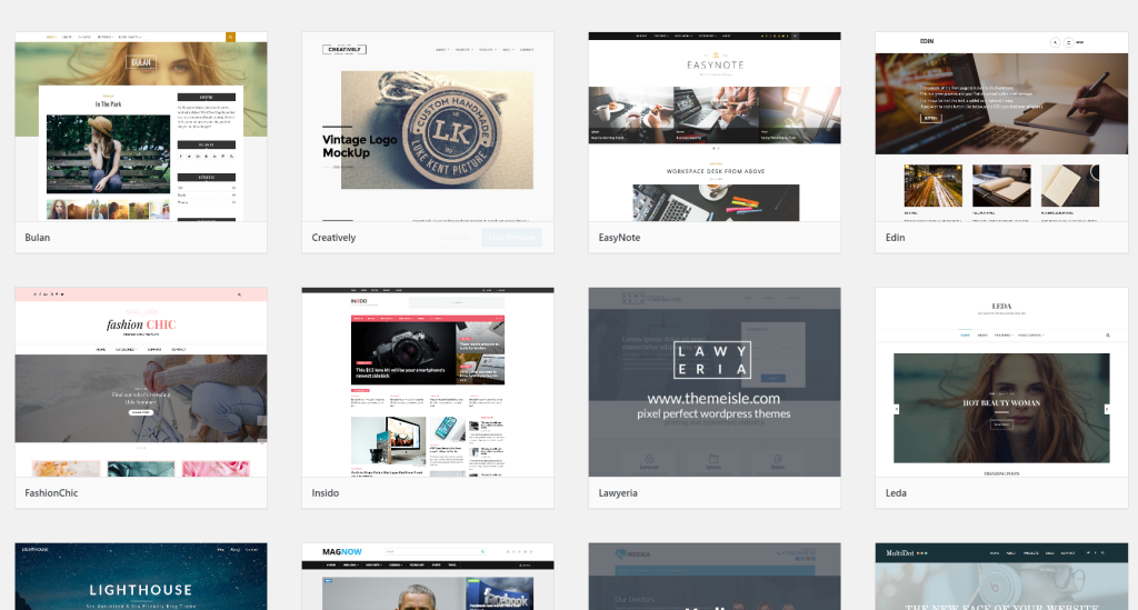 Screenshot of WordPress themes