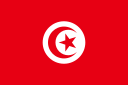 The flag of Tunisia is displayed. The flag has a white circle centered on a background of red. In the circle are a red star and crescent symbol.